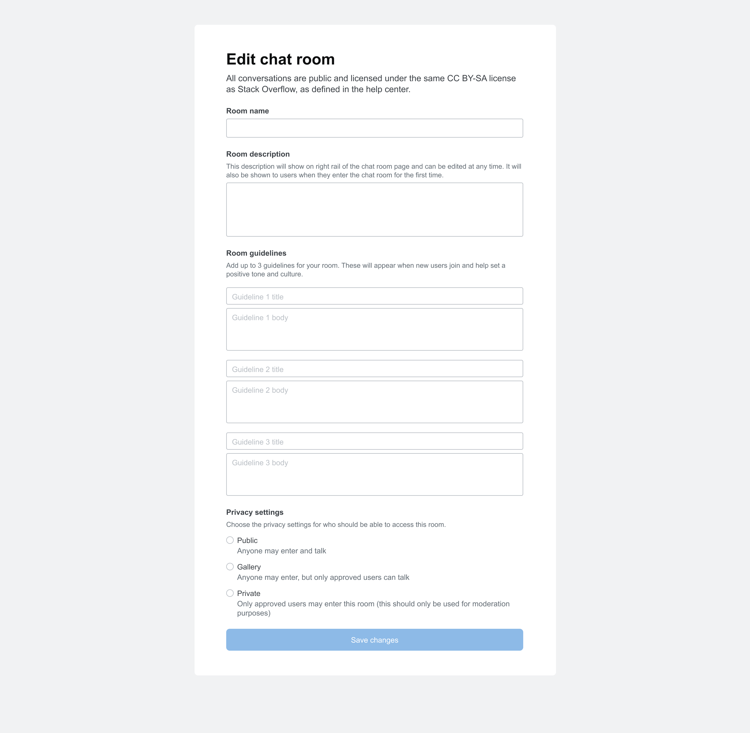 Updated chat room editing screen