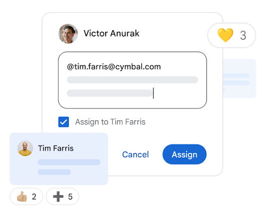 Giao việc cho một thành viên trong nhóm trong một tệp Google Tài liệu.