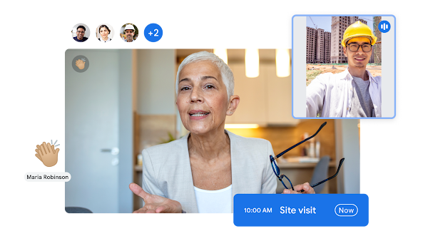 Google Meet-Videokonferenz auf einem Laptop und Benutzeroberfläche von Gmail auf einem Mobilgerät 