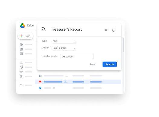 Изображение интерфейса Google Workspace: поиск на Диске