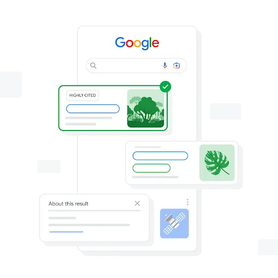 Illustration mit Suchergebnissen in verschiedenen Fenstern, von denen eines bestätigte Informationen enthält