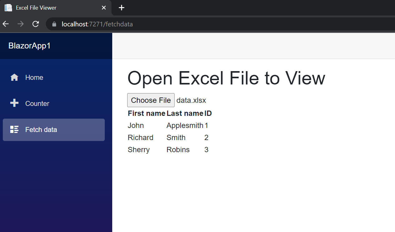 Browser View related to Step 1 - Create a Blazor Project in Visual Studio
